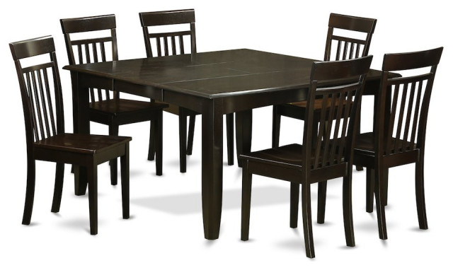7-Piece Formal Dining Room Set, Table and 6 Chairs, Cappuccino