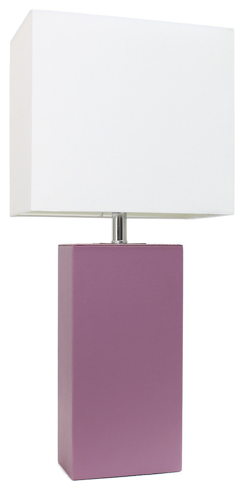 Elegant Designs Modern Leather Table Lamp With White Fabric Shade, Purple