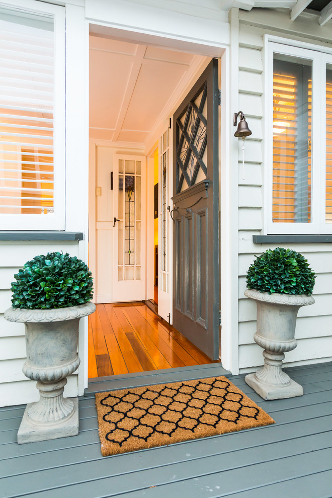 Traditional front door in Brisbane with a single front door and a gray front door.