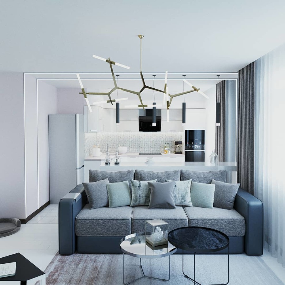 Кухня-гостиная "Таинственный лес" 3-хкомнатная квартира для современной девушки