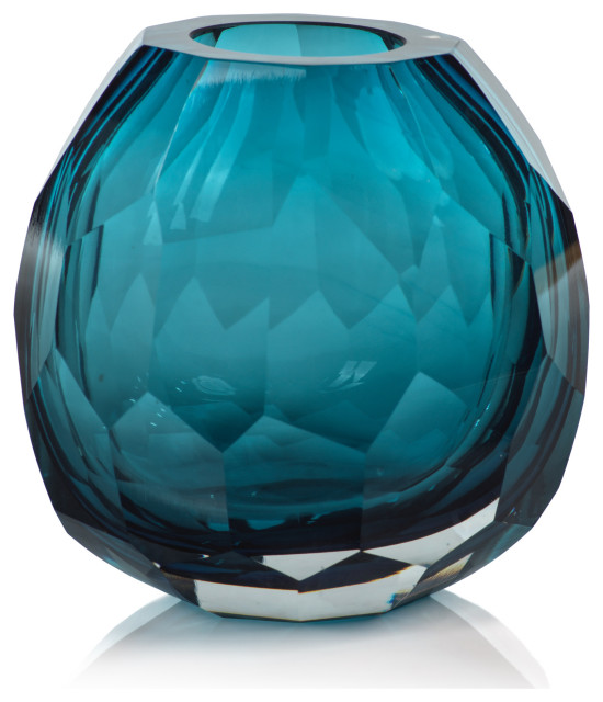 Nixie Hand Cut Blue Glass Vase, Medium