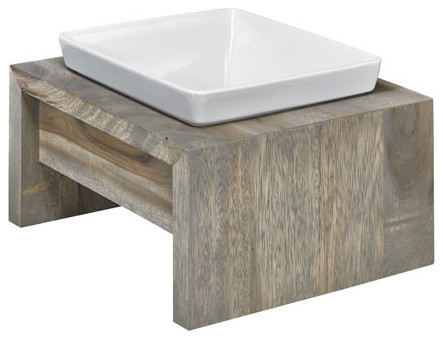 Artisan Rubberwood Single Elevated Dog Bowl Feeder Fossil
