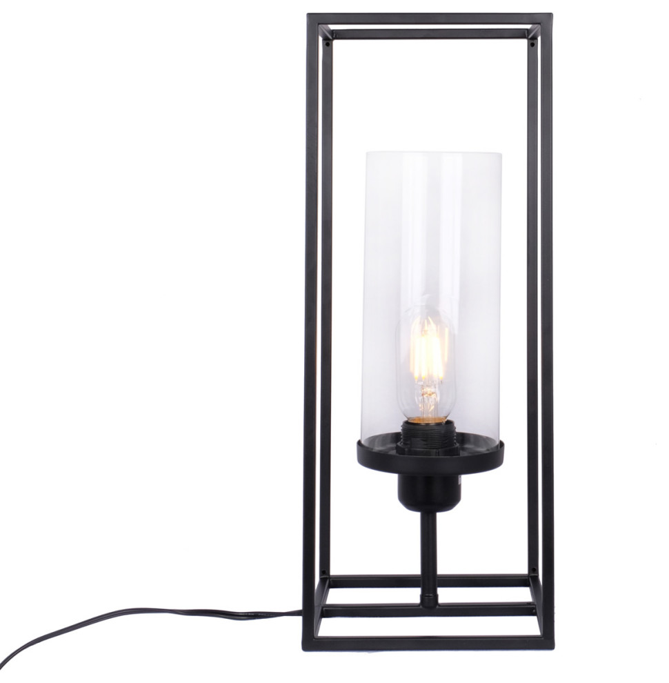 Modern 16.5" Black Iron Table Lamp With Glass Shade Transitional