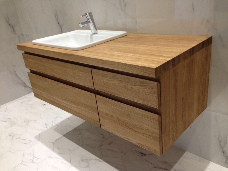 Подвесная тумба в ванную из массива дуба