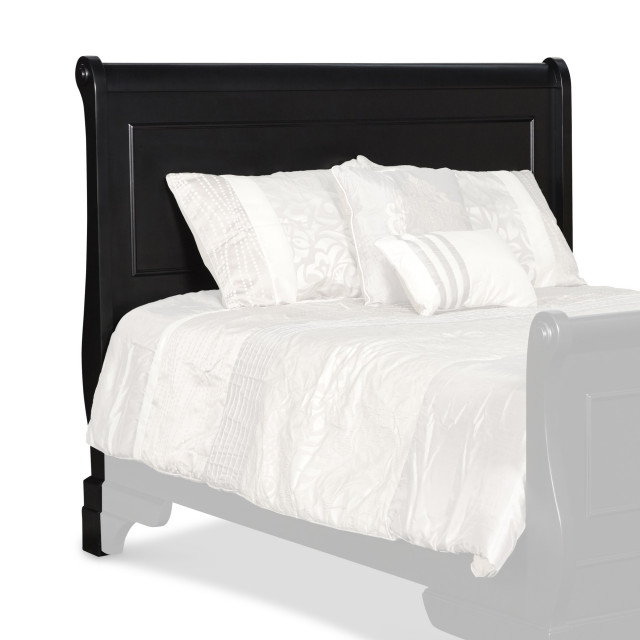 Traditional Queen Size Wooden Sleigh Headboard With Curved Back, Black
