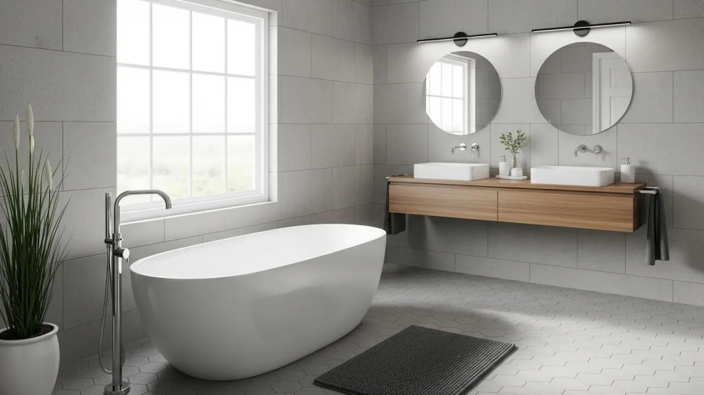 Luxurious bathroom renovation with modern design elements and natural light