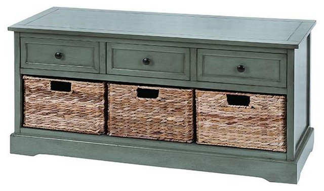 3 Wicker Basket Storage Bench, Blue