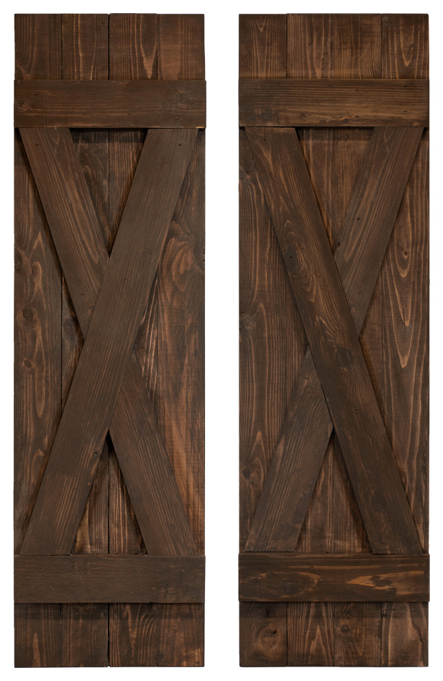 X Board and Batten Exterior Shutters Pair, Coffee Brown, 42"