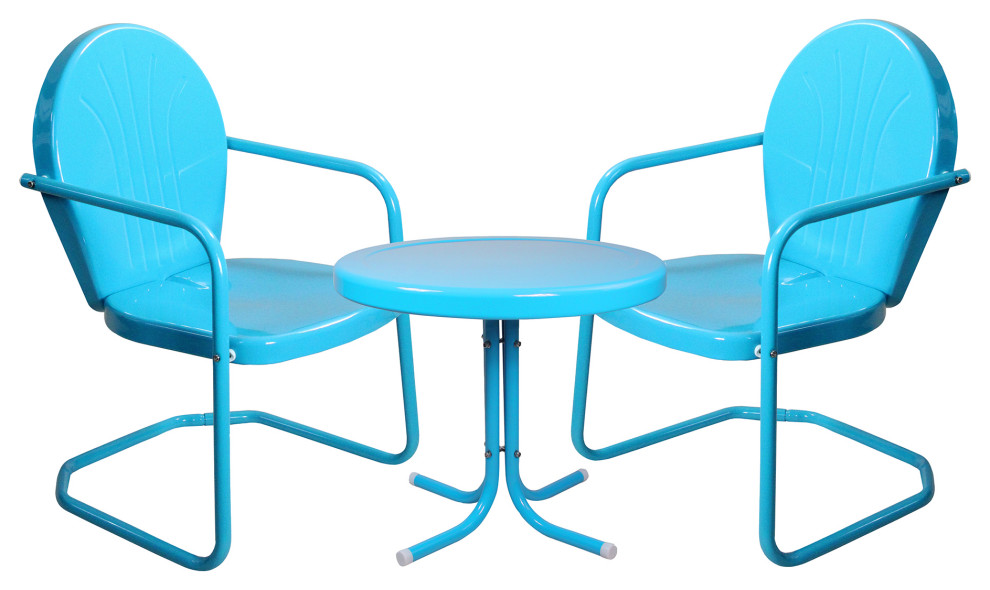 3Piece Retro Metal Tulip Chairs and Side Table Outdoor Set Turquoise