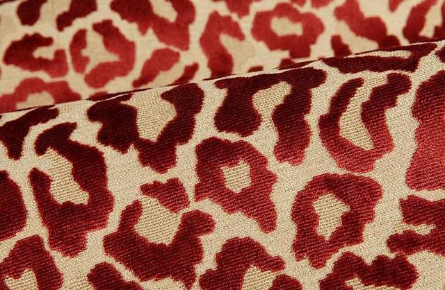 Leopard Print Upholstery Fabric in Raspberry Red
