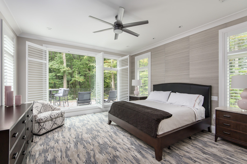 Mid-sized transitional carpeted and gray floor bedroom photo in Chicago