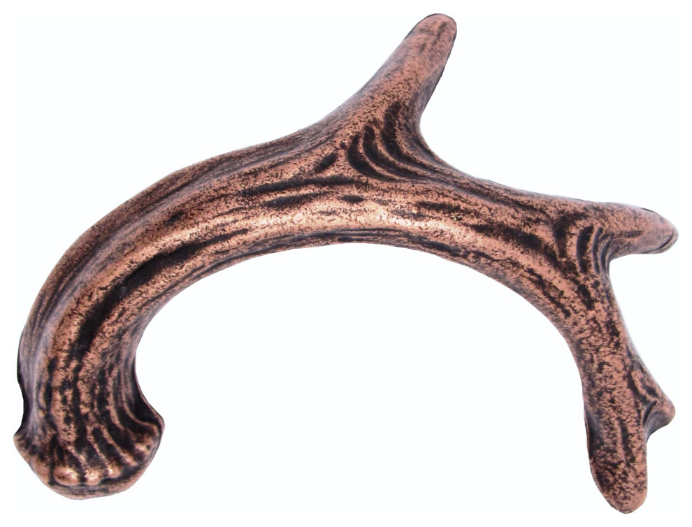 Antler Right Facing Cabinet Pull, Antique Copper