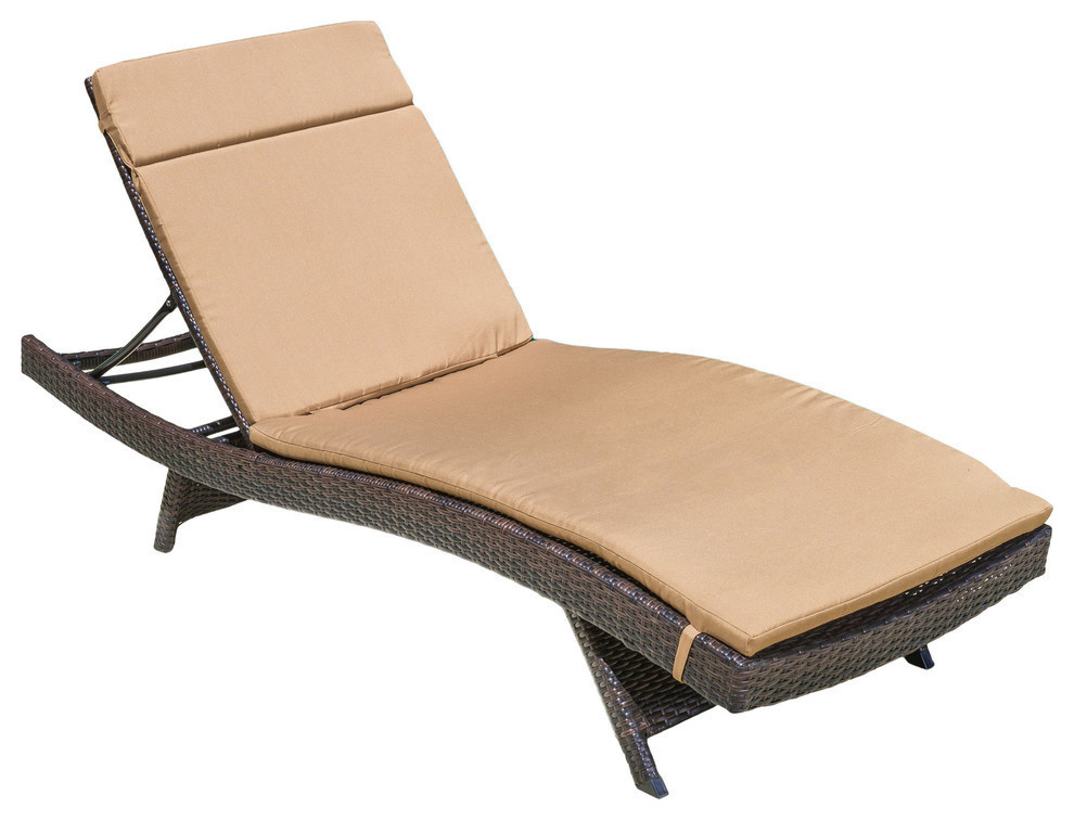 GDF Studio Solaris Outdoor Wicker Adjustable Chaise Lounge With Caramel Cushion Tropical