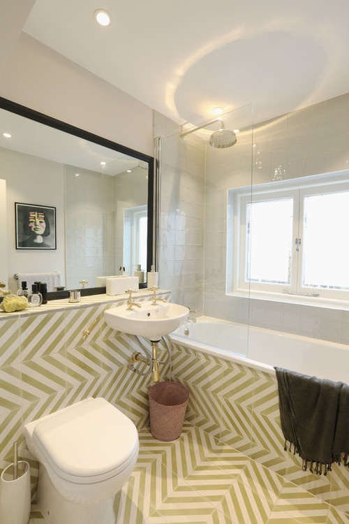 Renovated black bathroom with brass fixtures and marble tile clad shower,  South East London, UK [2500x3750] : r/RoomPorn