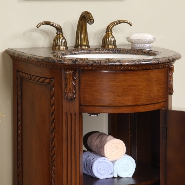 24 Inch Small Round Bathroom Vanity with Single Sink, Granite, Traditional - Traditional ...