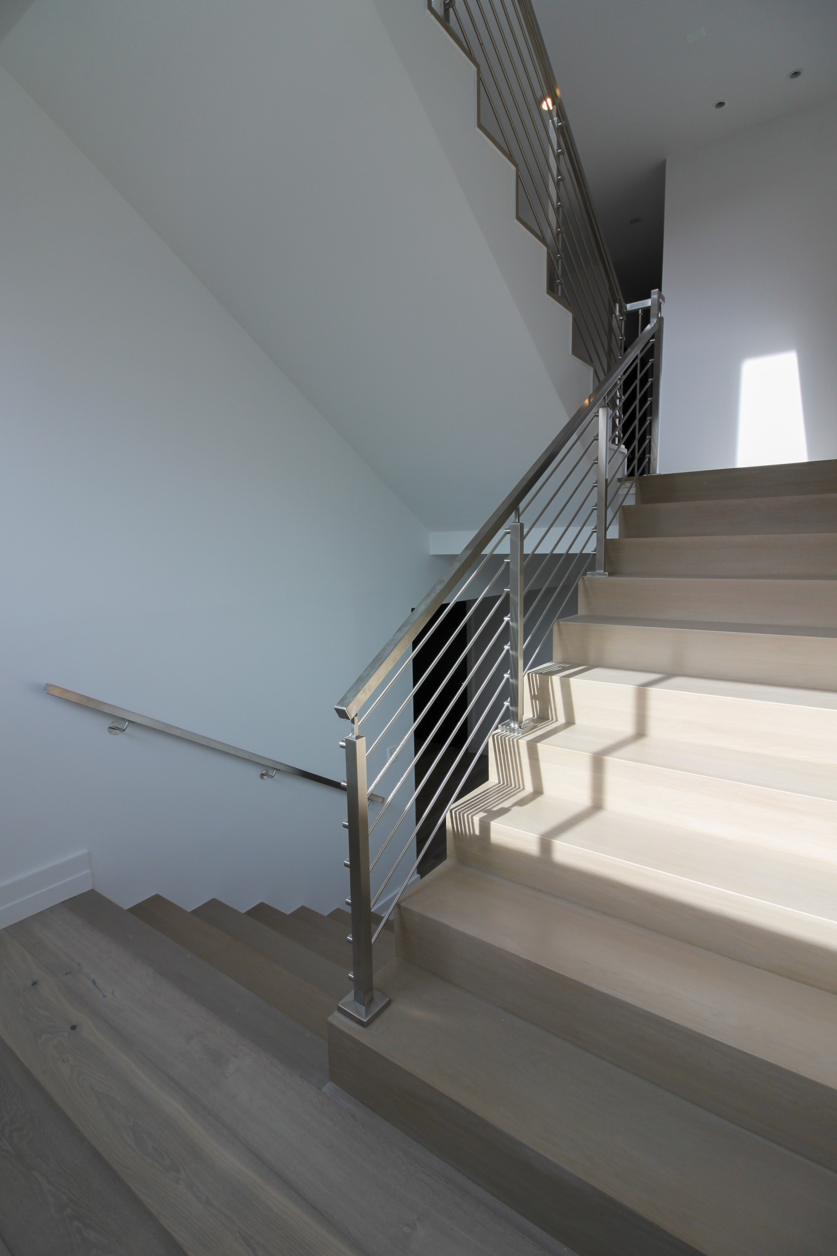 75_Modern Stairway: White O 75_ak & Stainless Steel Balustrade, McLean VA 22101