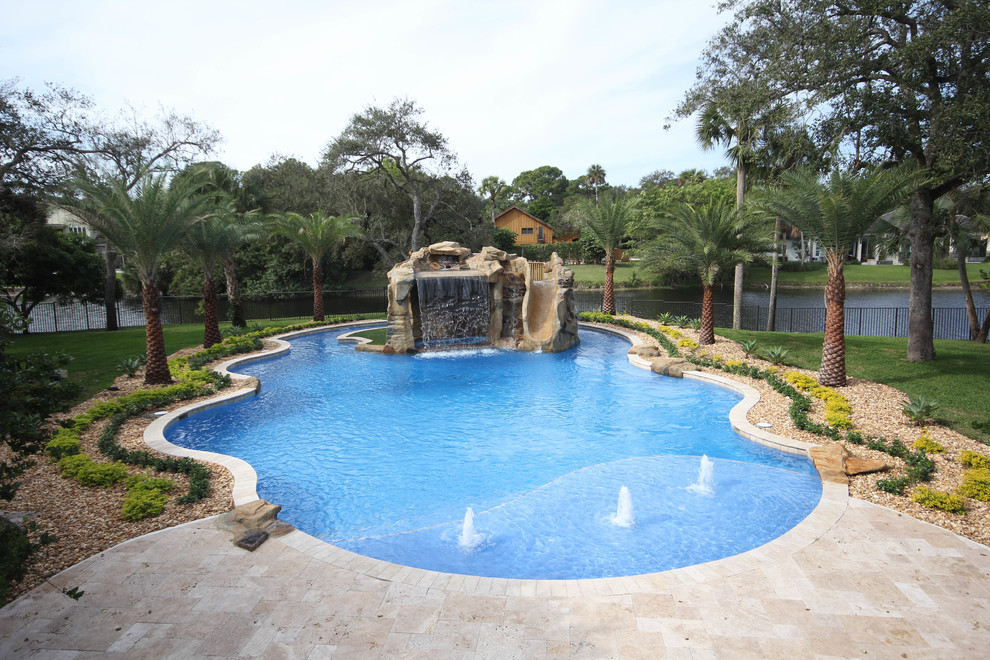 Waterfall Lazy River Backyard Pool - Backyard Landscaping ...