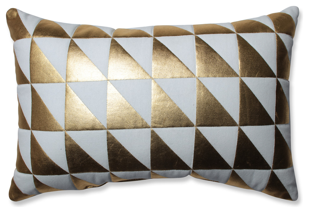 Glamour Triangle GoldWhite Rectangular Throw Pillow, 17.5"x11.5"x5