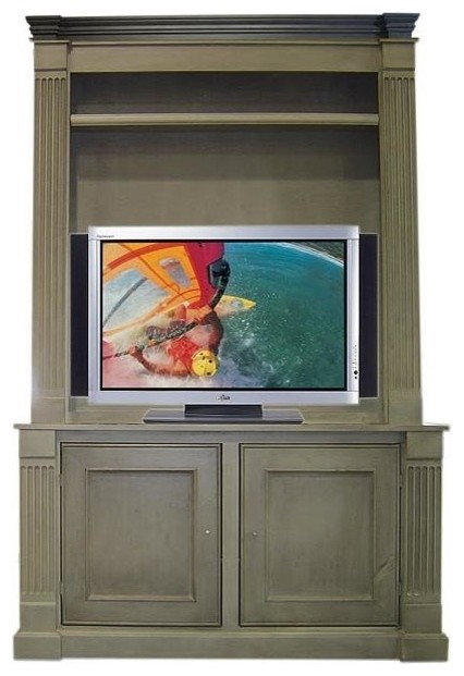 Country Flat-Screen Entertainment Center With 1 Shelf & 2 Cabinets, French Gray