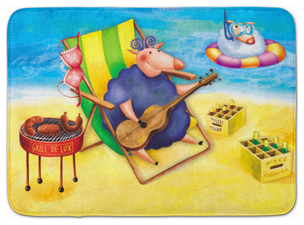 Pig Sunbathing On The Beach Floor Mat, 19"x27", Multicolor