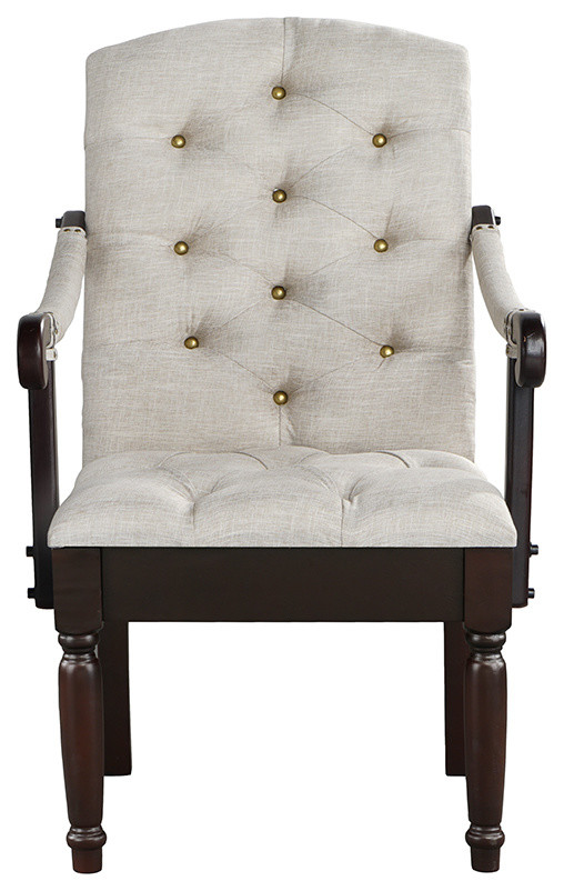 Traditional Tufted Linen Accent Dining Armchair, Upholstered, Beige