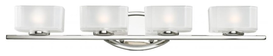 Four Light Chrome Frosted White Inside And Clear Outside Glass Glass Vanity