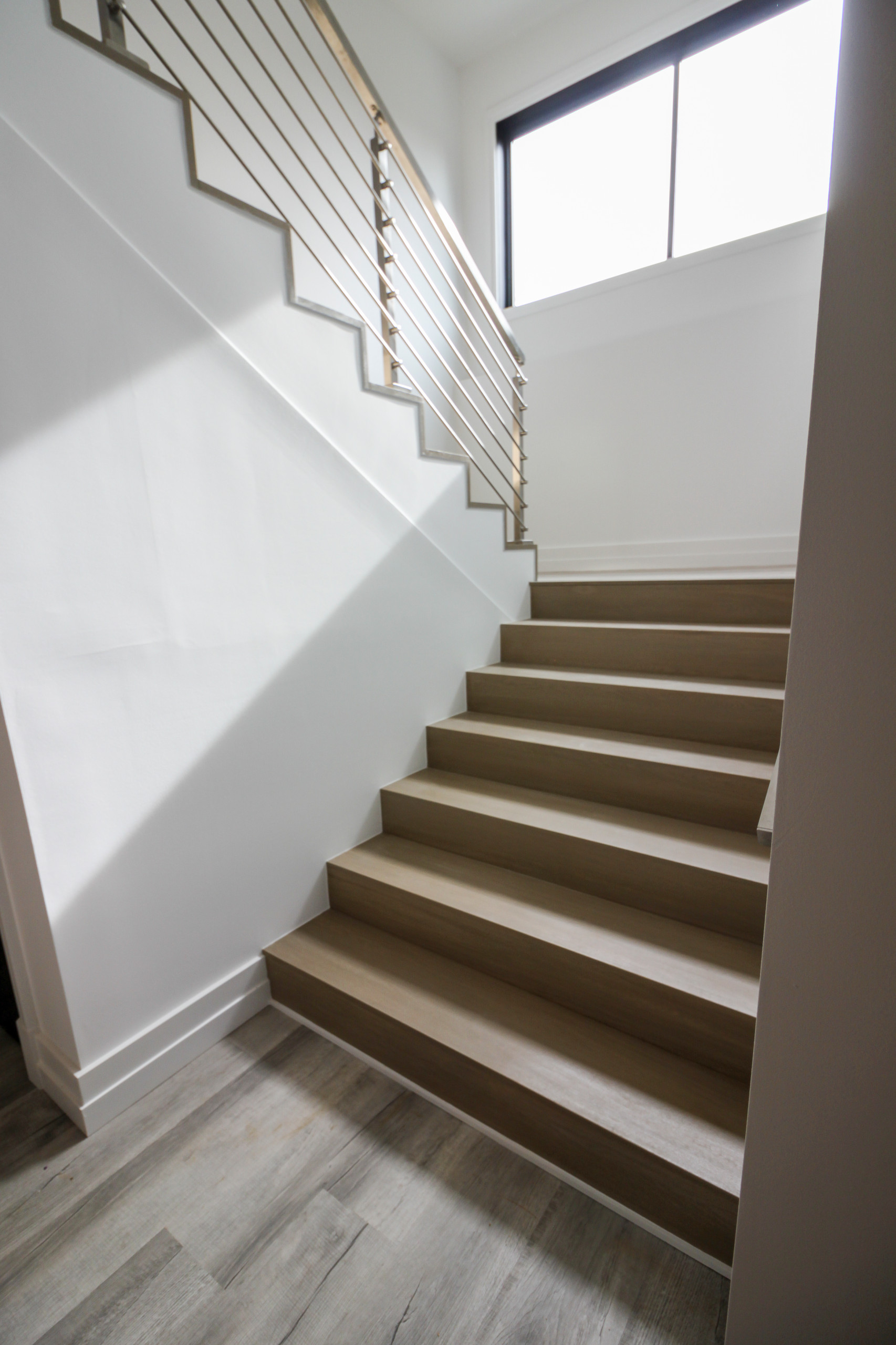 75_Modern Stairway: White O 75_ak & Stainless Steel Balustrade, McLean VA 22101