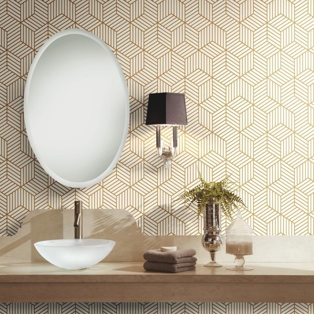 Geometric Gold Hexagon Peel and Stick Mid Century Modern Wallpaper, Sample