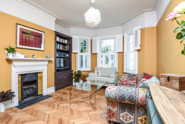 Renovation of a two bedroom mansion block flat in Tooting eclectic-living-room