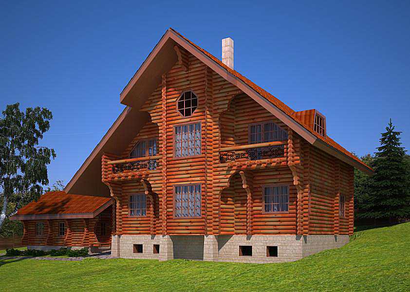 Индивидуальный жилой дом из оцилиндрованного бревна