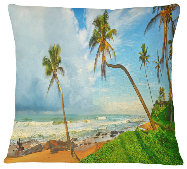 Palm Trees Over The Beach Sri Lanka Modern Seascape Throw Pillow