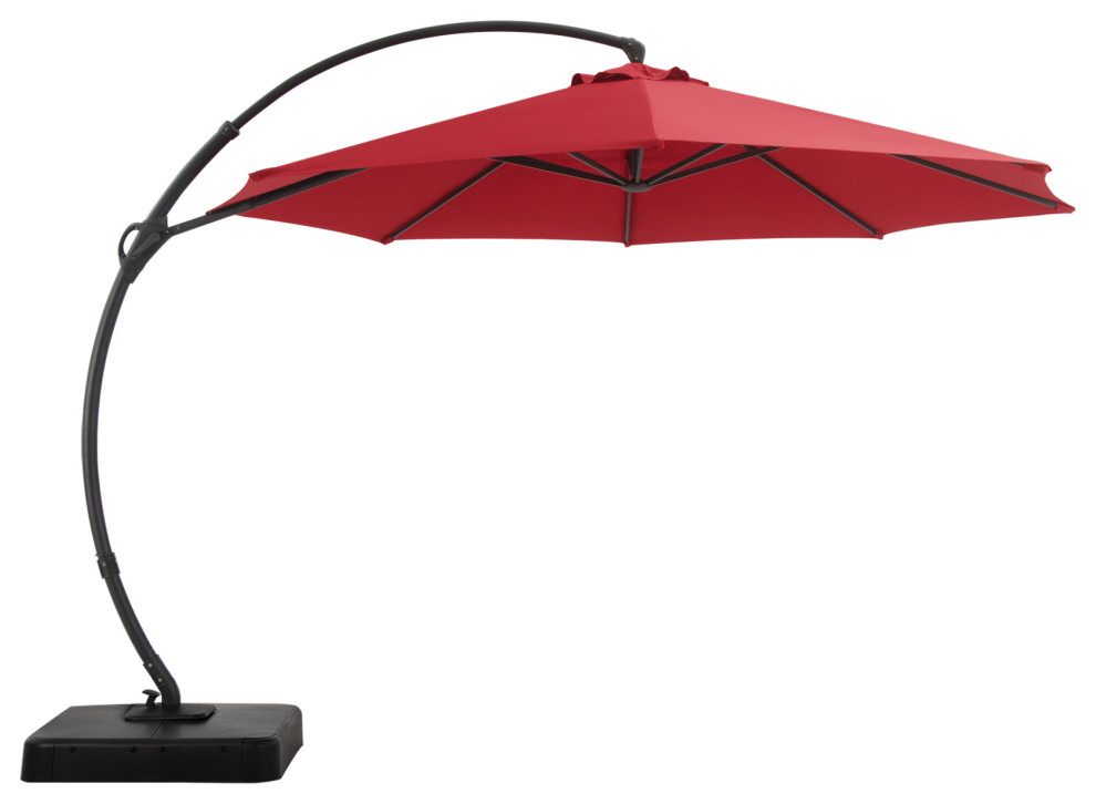 11' Outdoor Patio Hanging Cantilever Curvy Umbrella With Base Included