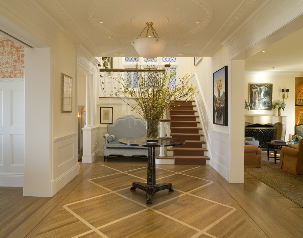 Traditional entryway in San Francisco with white walls.