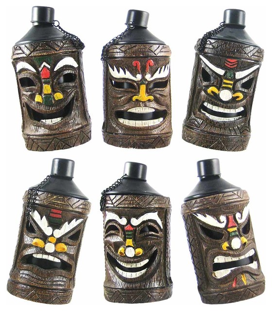 Set of 6 Polynesian Mask Tiki Torches Patio Torch Traditional Tiki