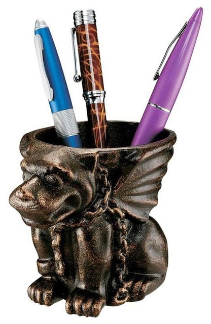 Iron Desk Medieval Gargoyle Pen Pencil Holder Traditional Desk