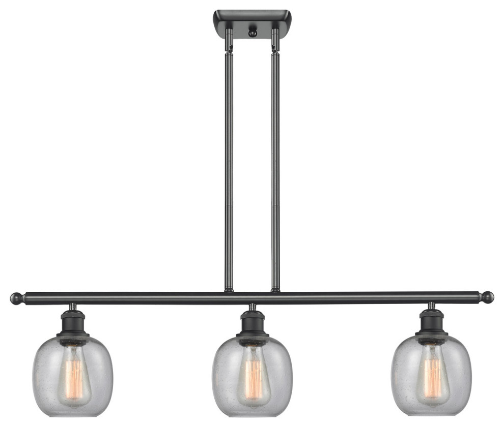 Ballston Belfast 3 Light Island Light, Matte Black, Seedy Glass