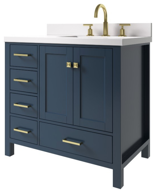 Cambridge Midnight Blue 37" Rectangle Sink Vanity With Quartz Top Transitional Bathroom