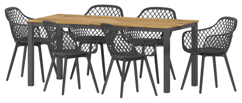 Tate Outdoor Wood and Resin 7 Piece Dining Set, Black and Teak - Midcentury  - Outdoor Dining Sets - by GDFStudio | Houzz