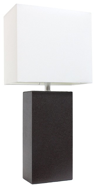 Elegant Designs Modern Genuine Leather Table Lamp, Espresso Brown