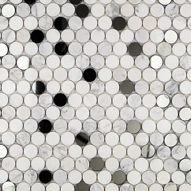 Mirage Mirror Penny Round Marble And Glass Tile Contemporary Penny Round Marble And Glass Tile