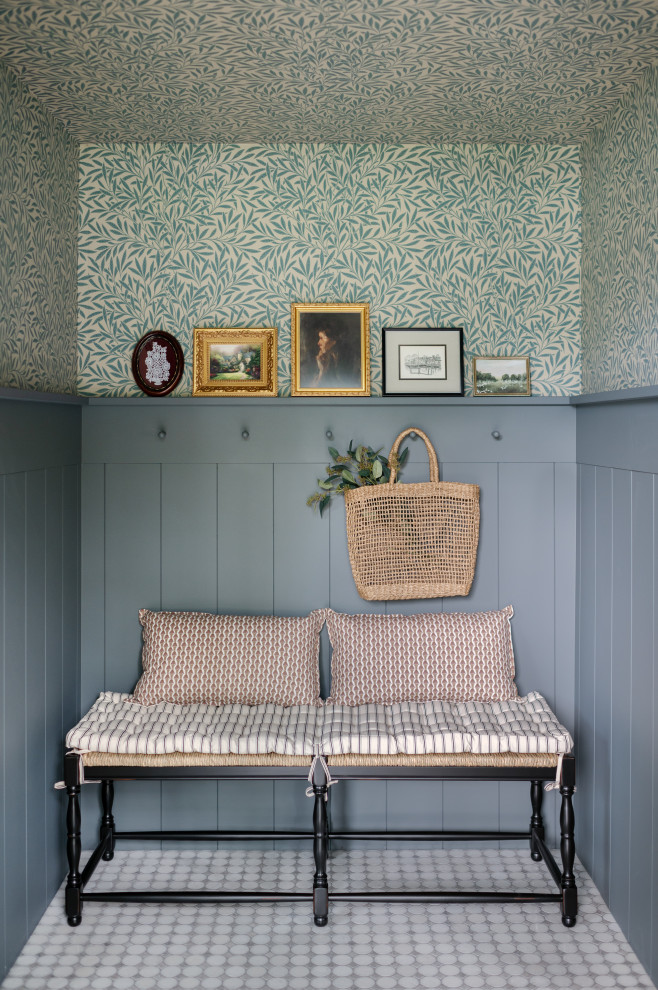 Entryway - transitional wallpaper entryway idea