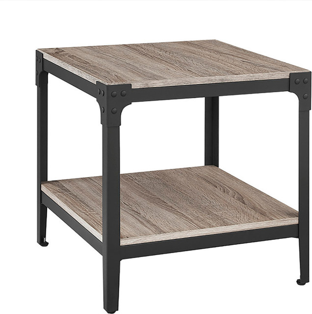 Angle Iron Rustic Wood and Metal End Tables, Set of 2 Industrial