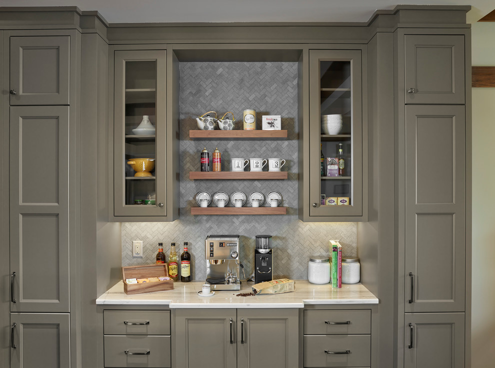 Example of a transitional kitchen design in Edmonton