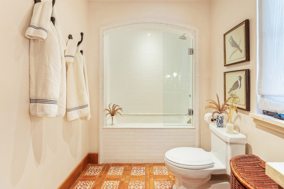 Medium sized mediterranean ensuite bathroom in Santa Barbara with ceramic flooring.