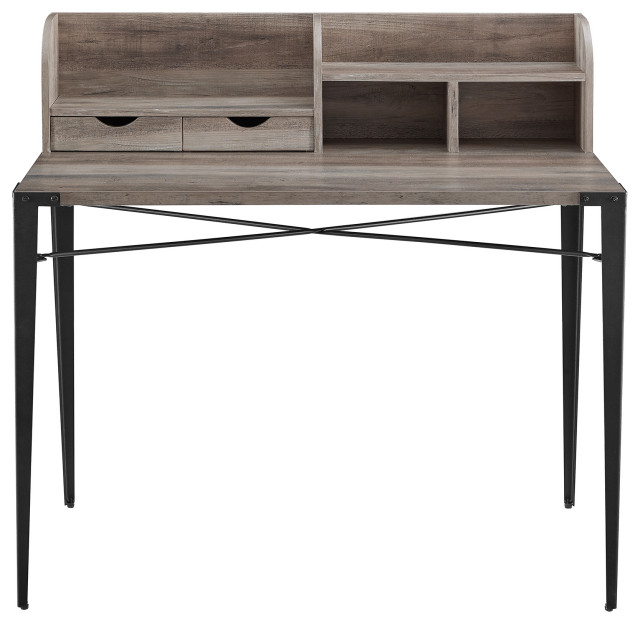 42" Industrial Secretary Desk with Hutch, Gray Wash Industrial