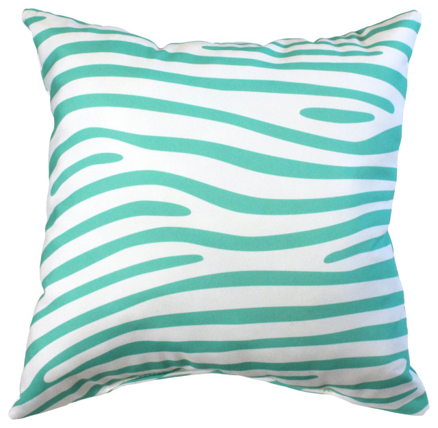 Zebra Print Decorative Pillow, 16x16, Teal/White