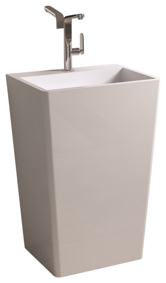 ADM Rectangular Freestanding Pedestal Sink, White, 22" Contemporary