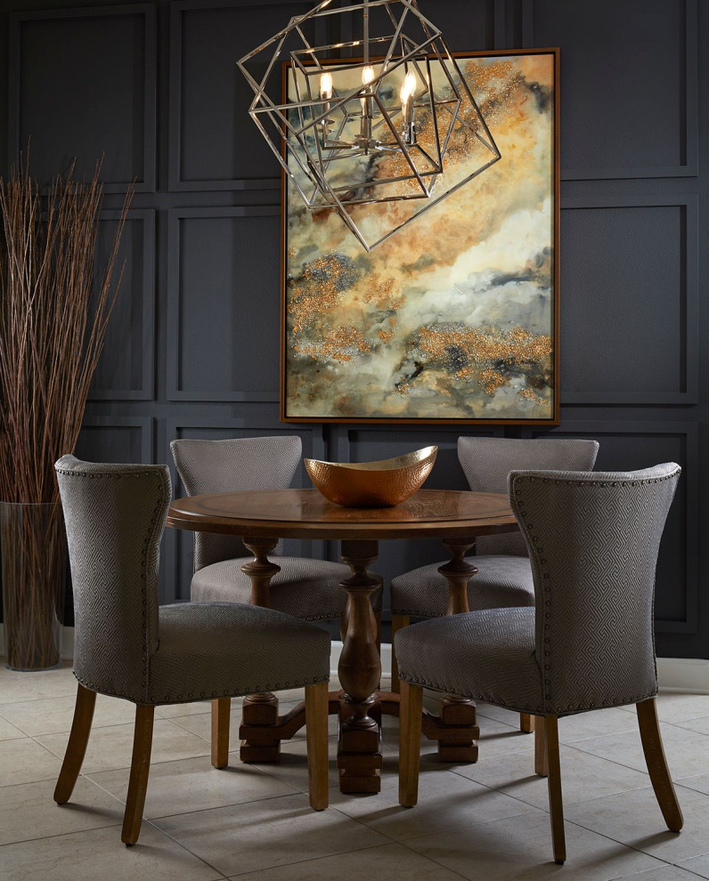 Design ideas for a traditional dining room in Tampa with black walls and wainscoting.