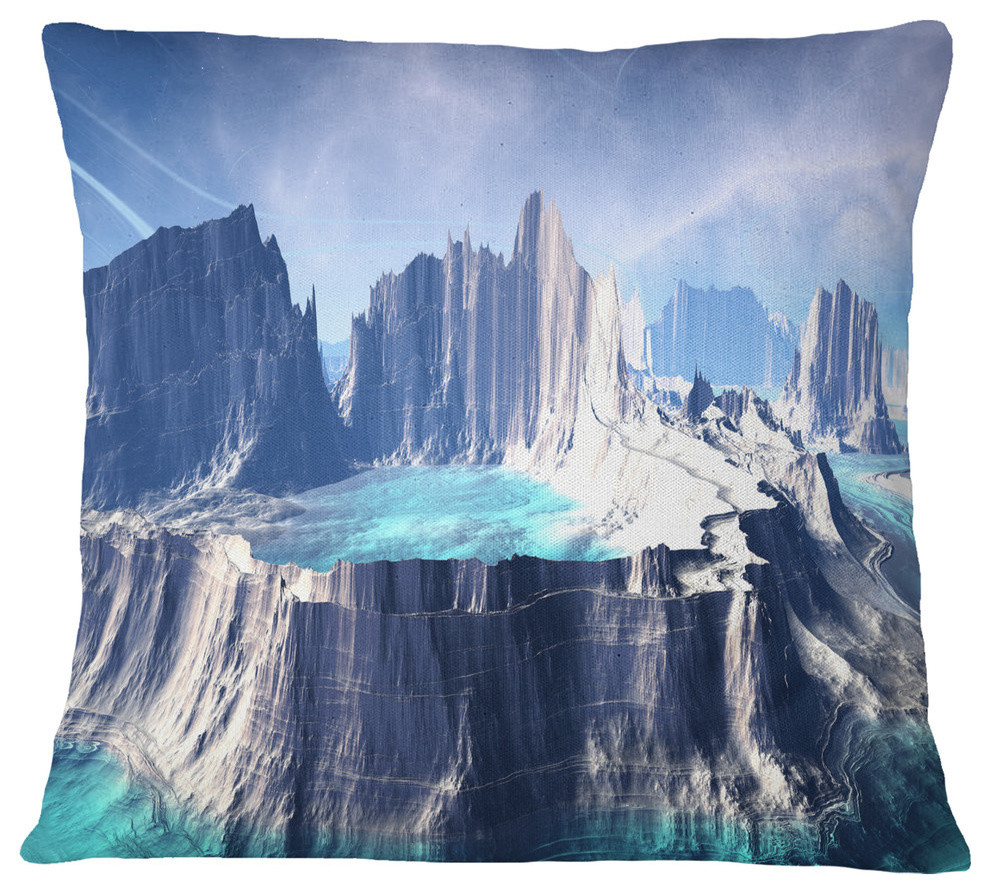 3D Rendered Fantasy Alien Planet Landscape Printed Throw Pillow, 16"x16"
