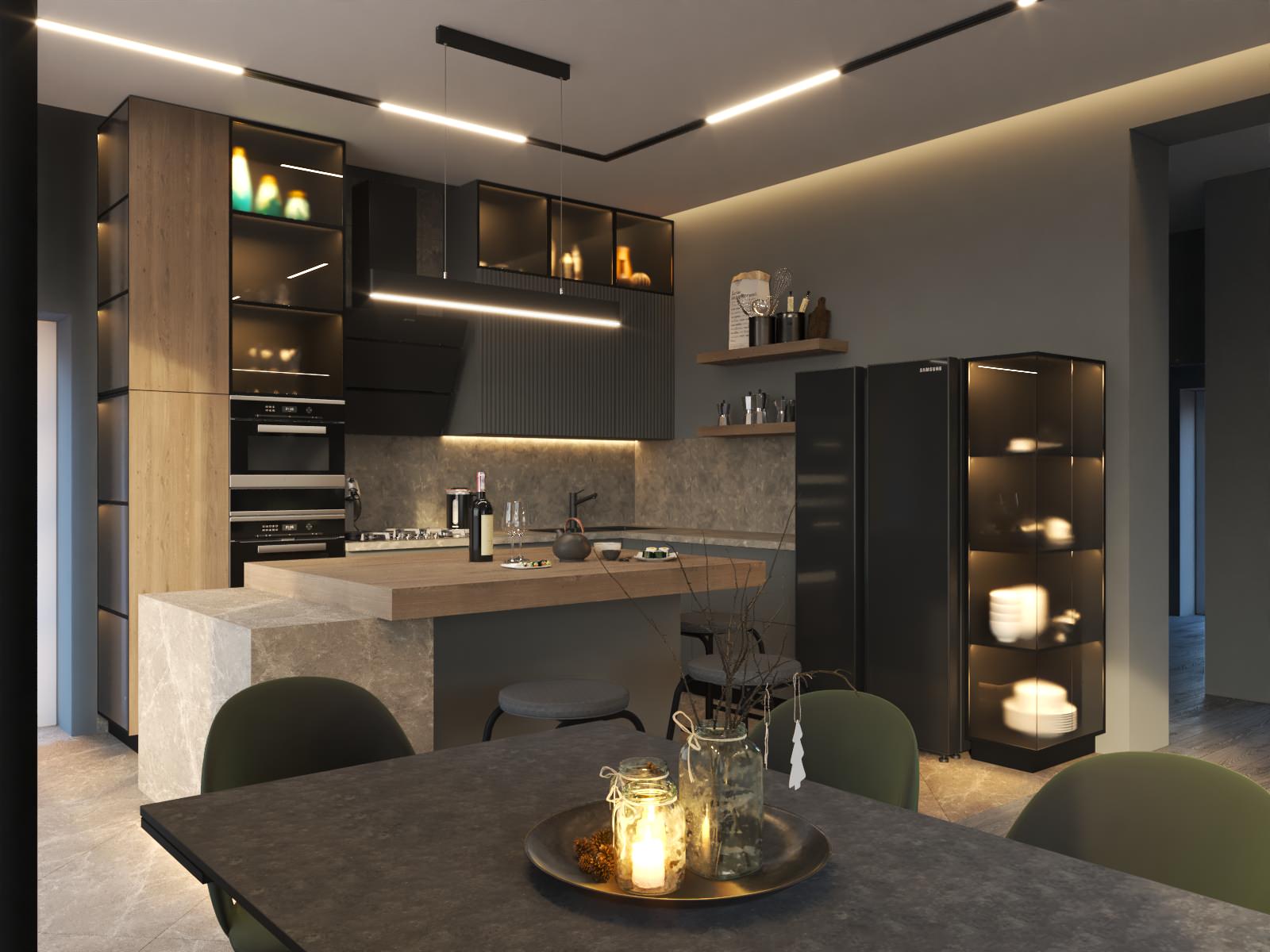 Дизайн кухни - гостиной в загородном доме